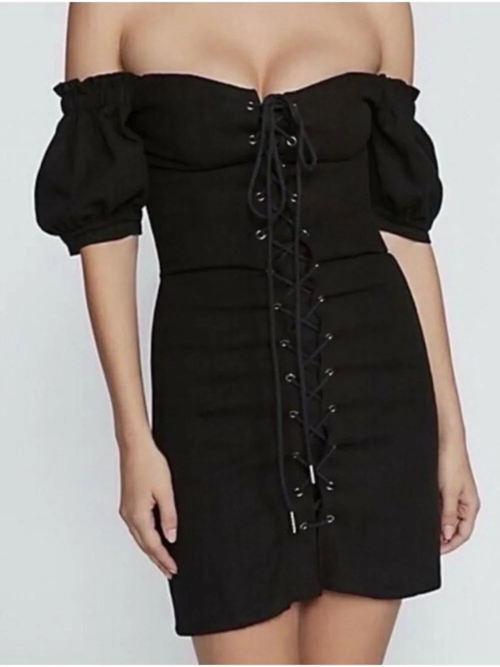 Stone Cold Fox Pamela Black Lace Up Corset Mini Dress Off Shoulder 0 Xxs Xs